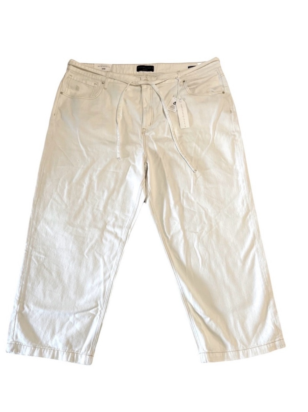 Sanctuary Denim Micro Belt Crop Wide Leg Jeans 20W NWT Cream Off-White Cotton - Picture 2 of 8
